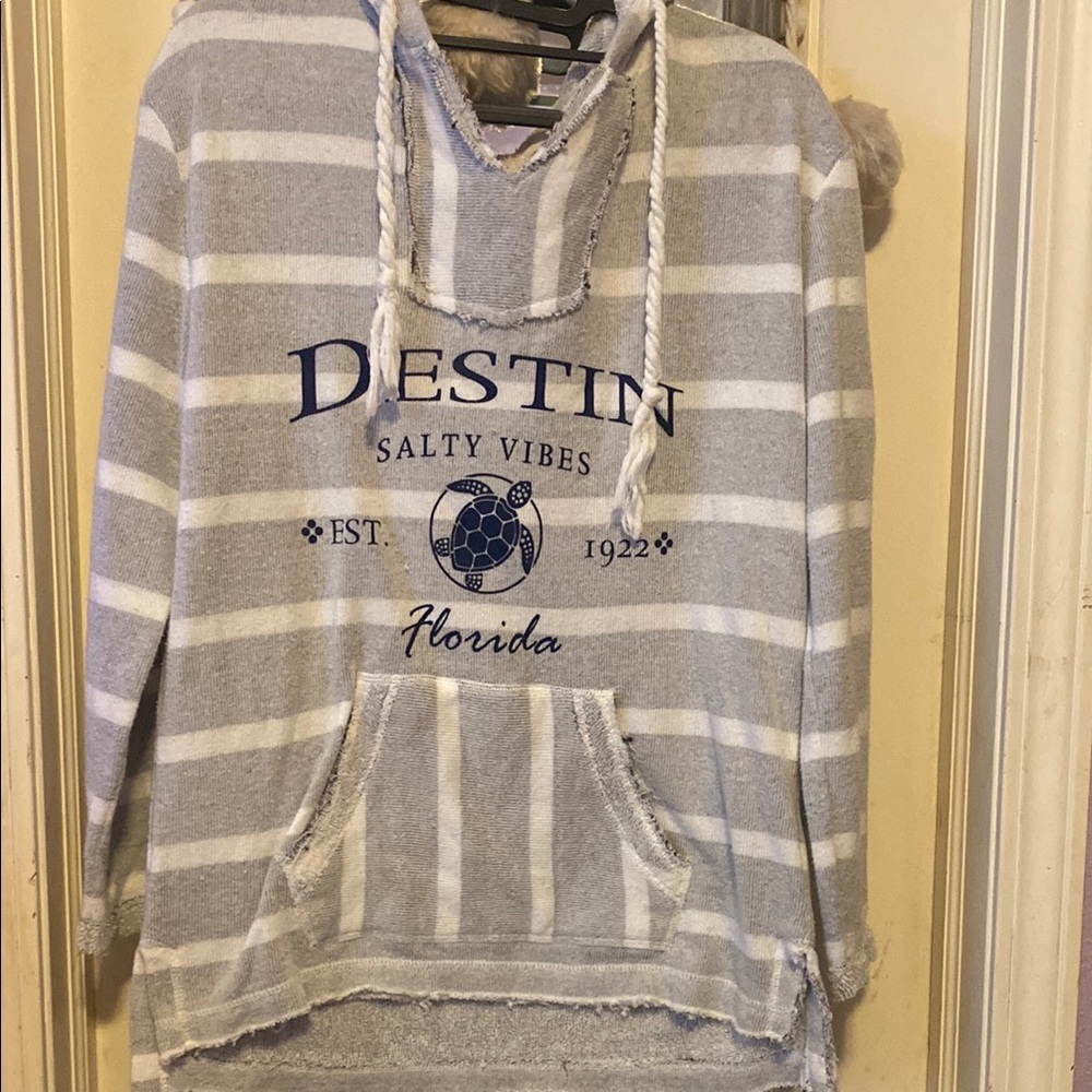 Gray Striped beach Hoodie Destin